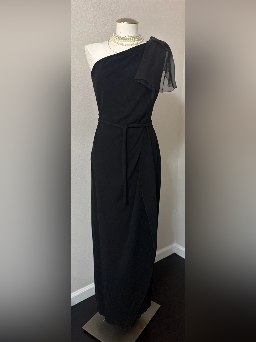 MaxMara One-Shoulder Black Gown with Sheer Accent size 8